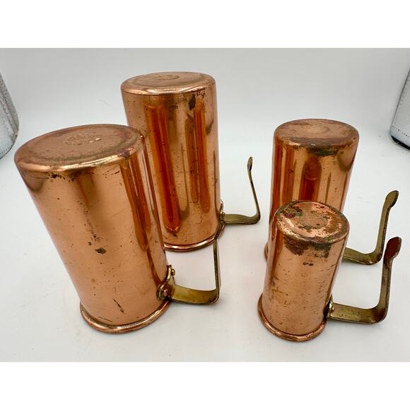 Vintage Copper Measuring Cups Set of 4 | Rustic French Farmhouse Cookware - Picture 7 of 8